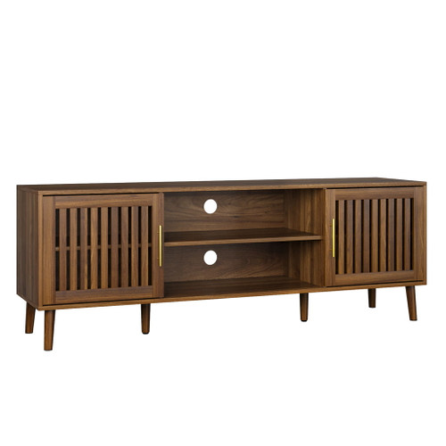 TV Stand With 2 Grille Door Cabinets And Adjustable Storage Rack, Suitable For Medieval Modern TV Cabinets, Entertainment Center With Storage Space - Walnut Wood