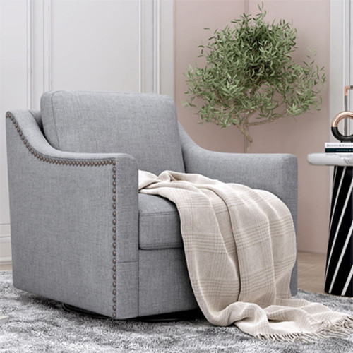 360 Degree Swivel Armchair, Skin Friendly Fabric, Ergonomic Design, Brass Nail Decorative Armchair