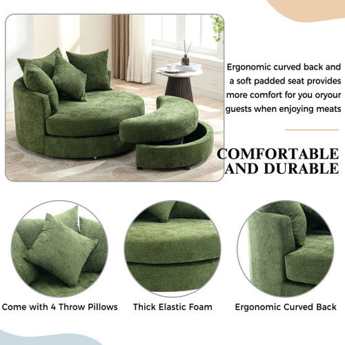 360° Swivel Accent Barrel Chair With Storage Ottoman & 4 Pillows, Modern Leisure Chair Round Accent For Living Room