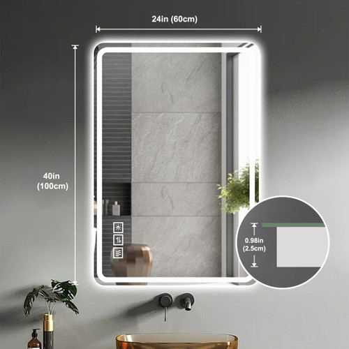 LED Bathroom Mirror, Anti Explosion Glass, Rust Resistant, Anti Fog, Tri Color