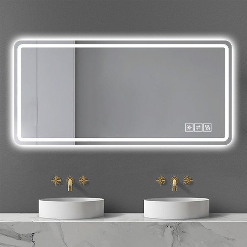 LED Bathroom Mirror, Anti Explosion Glass, Rust Resistant, Anti Fog, Tri Color