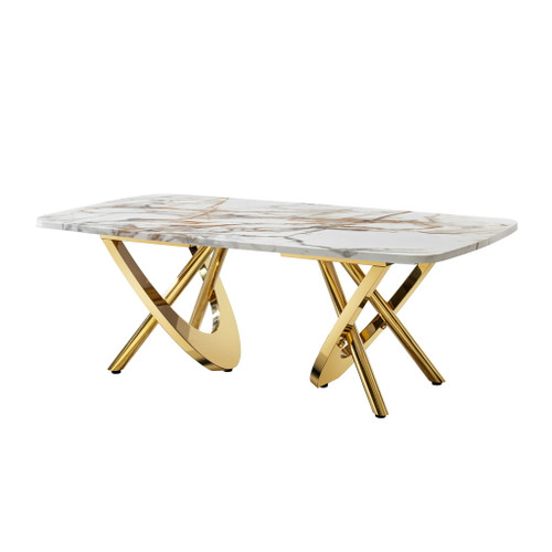 Contemporary Marble Pattern Top Table With Stainless Steel Base