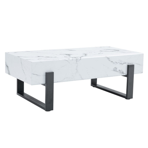 Minimalist Marble Patterned Coffee Table With Metal Legs