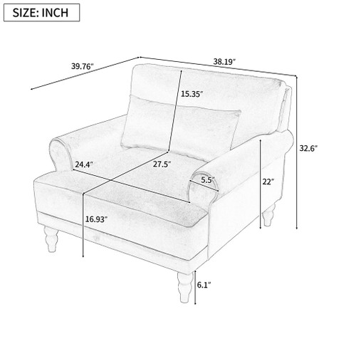Elegant Circular Armrests, Ergonomic Lumbar Support, Vintage Roman Column Legs, Luxurious Large Size, Enhances Living Room Aesthetics, For Living Room, Bedroom And Study