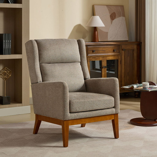 Wide Modern Accent Chair With Wood Legs For Living Room