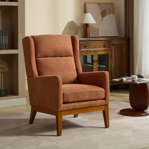 Wide Modern Accent Chair With Wood Legs For Living Room
