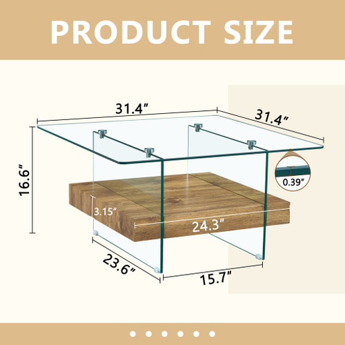 Modern 2 Tier Square Coffee Table, Elegant Marble Pattern