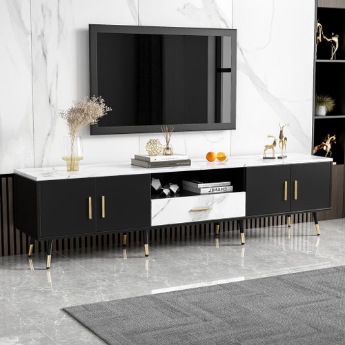 Modern TV Stand With 2 Cabinets & Open Compartments, Entertainment Center For Tvs Up To 80''