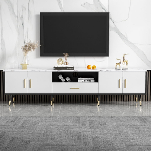 Modern TV Stand With 2 Cabinets & Open Compartments, Entertainment Center For Tvs Up To 80''