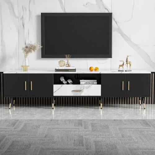 Modern TV Stand With 2 Cabinets & Open Compartments, Entertainment Center For Tvs Up To 80''
