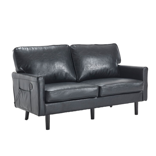 Mid Century Modern Loveseat Sofa With USB Ports, Removable Pillow Cover