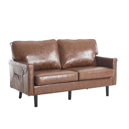 Mid Century Modern Loveseat Sofa With USB Ports, Removable Pillow Cover