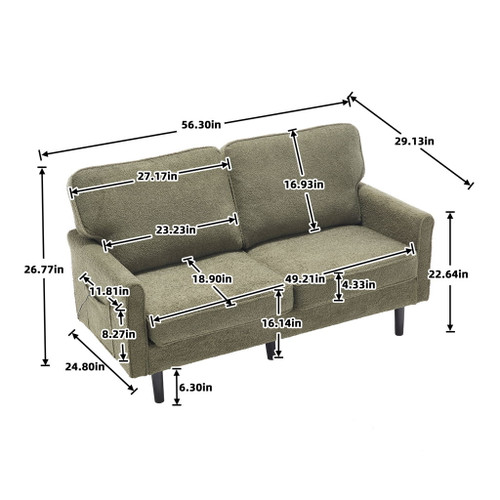 Mid Century Modern Loveseat Sofa With USB Ports, Removable Pillow Cover