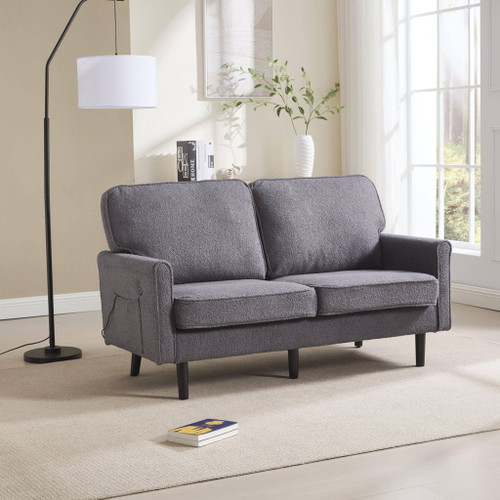 Mid Century Modern Loveseat Sofa With USB Ports, Removable Pillow Cover