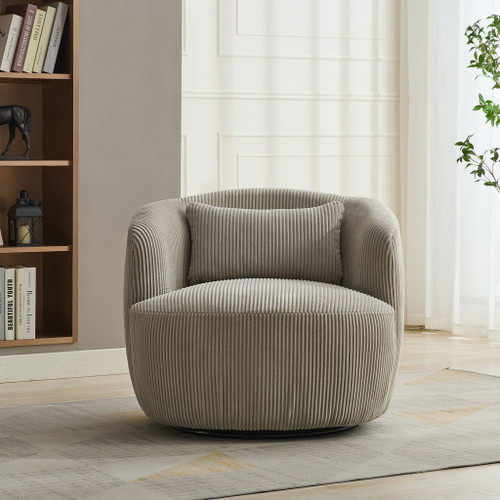Wide Upholstered 360° Swivel Barrel Soft Chair With Pillow
