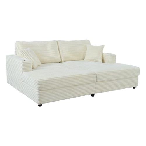 Oversized Loveseat Chaise With 2 USB Ports, 2 Cup Holders And 2 Throw Pillows