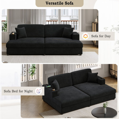 Oversized Loveseat Chaise With 2 USB Ports, 2 Cup Holders And 2 Throw Pillows