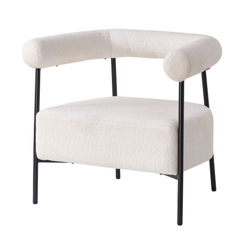 Modern Boucle Fabric Upholstered Accent Chair, Curved Armchair With Metal Frame - White