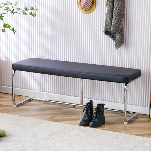 Shoe Changing Bench With Silver Metal Legs For Versatile Use - Black