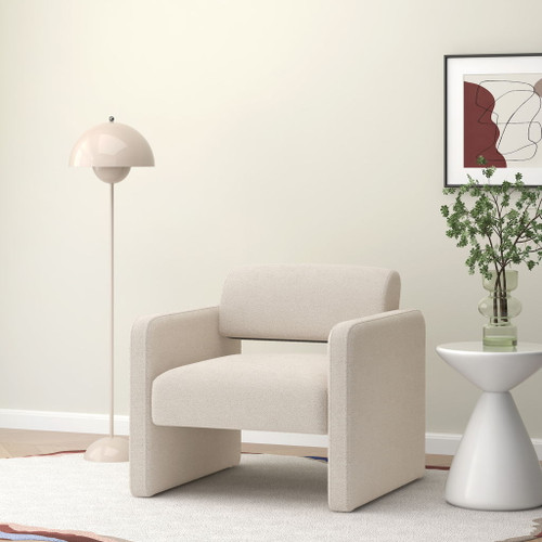 Modern Single Sofa Chair With Armrests Upholstered Velvet For Various Rooms Compact Size - Beige