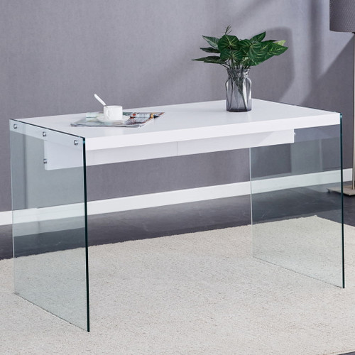 Elegant And Clear Tempered Glass Coffee Table With Storage - White
