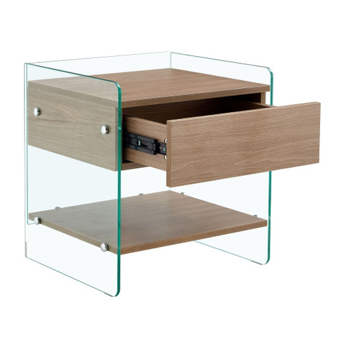 Elegant Bedside Table With Drawers And Transparent Tempered Glass Sides - Wood