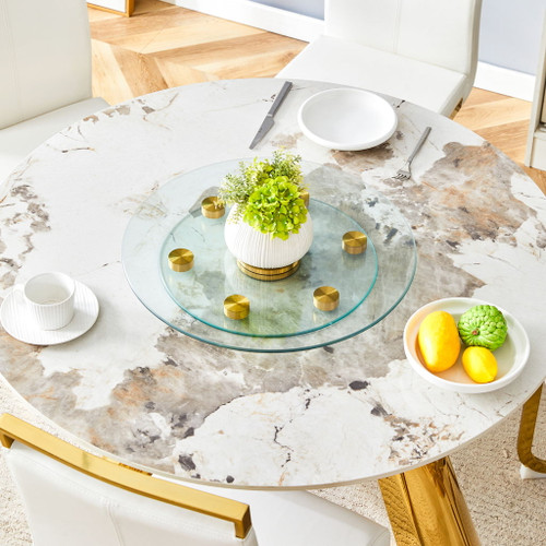Double Layer Rotatable Round Glass Plate - Gold / Transparent