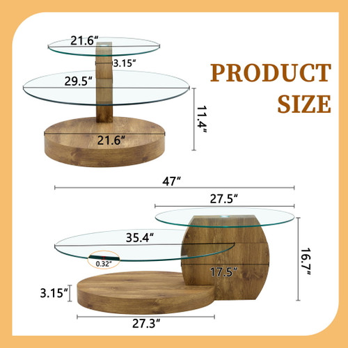 Modern Natural Wood Grain Double Layer Coffee Table Versatile Design - Natural Wood / Transparent