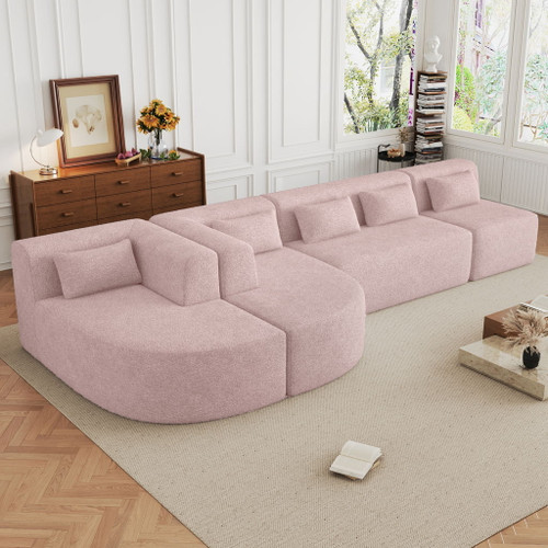 Upholstered Sofa Free Combined Sofa Couch With 2 Chaise Lounge And Five Back Pillows For Living Room