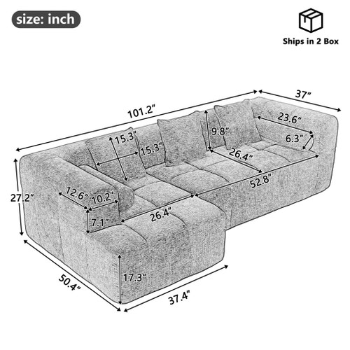 Sectional Free Combined Sofa With 2 Side Pockets