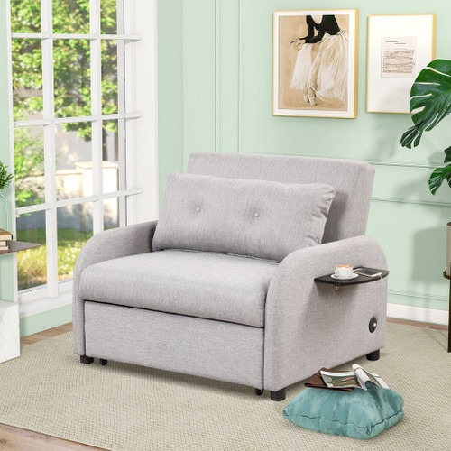 Versatile Pull Out Sofa Sleeper 3 In 1 With Wing Table & USB Charge, Compact Design
