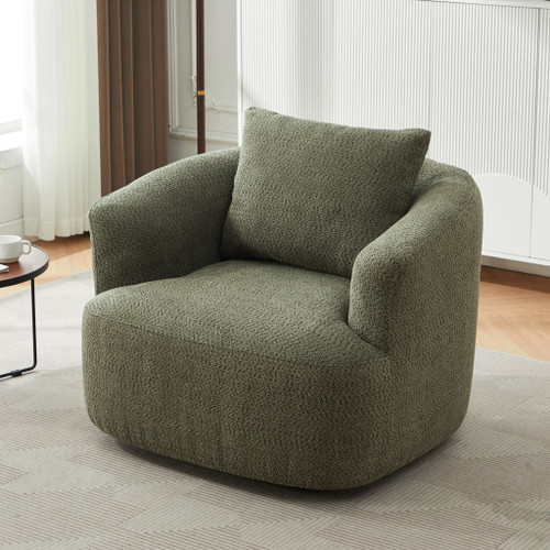 360° Swivel Barrel Sofa Chair With Throw Pillow, Upholstered Accent Chair