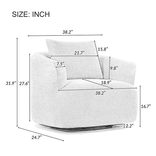 360° Swivel Barrel Sofa Chair With Throw Pillow, Upholstered Accent Chair