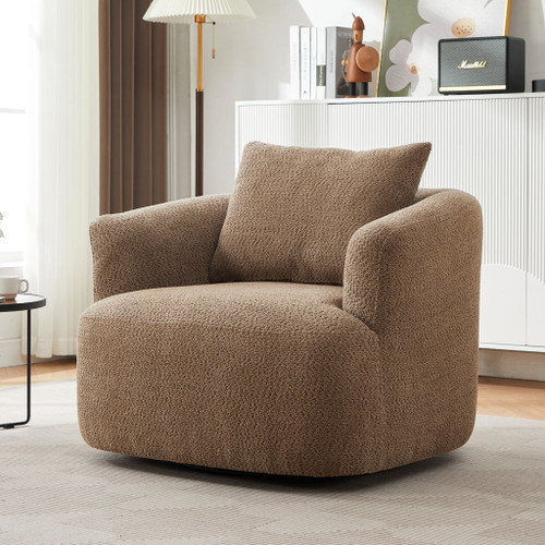 360° Swivel Barrel Sofa Chair With Throw Pillow, Upholstered Accent Chair