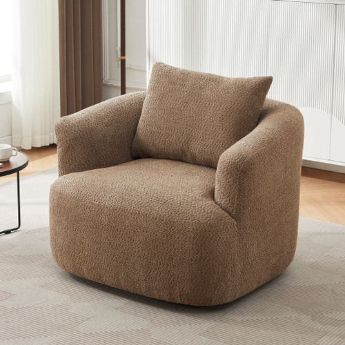 360° Swivel Barrel Sofa Chair With Throw Pillow, Upholstered Accent Chair