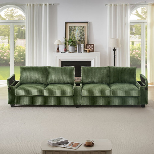 Modern 4 Seater Corduroy Sofa Couch With USB Ports And Hidden Storage