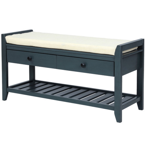 Multipurpose Entryway Shoe Rack With Cushioned Seat And Drawers