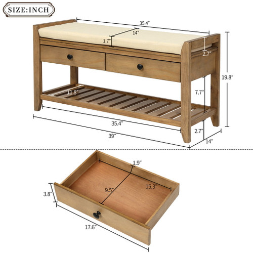 Multipurpose Entryway Shoe Rack With Cushioned Seat And Drawers