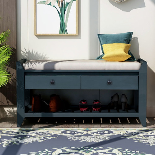 Multipurpose Entryway Shoe Rack With Cushioned Seat And Drawers