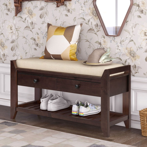 Multipurpose Entryway Shoe Rack With Cushioned Seat And Drawers