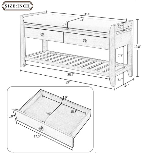 Multipurpose Entryway Shoe Rack With Cushioned Seat And Drawers
