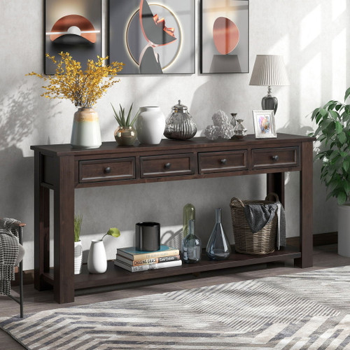 Hearth & Haven Clara - Console Table With Storage Drawers And Bottom Shelf