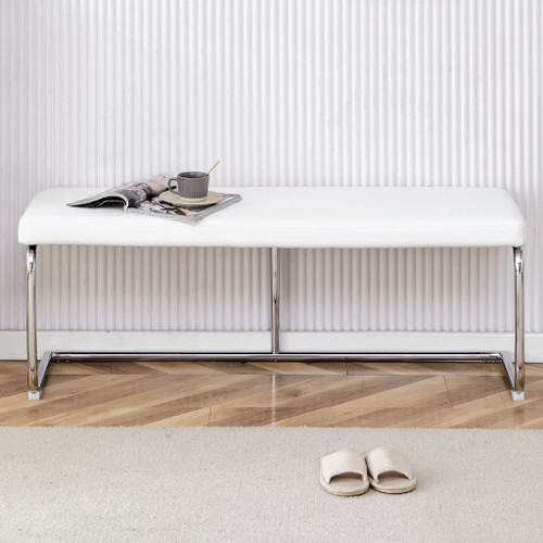 Modern White Shoe Changing Stool With Silver Metal Legs For Various Rooms