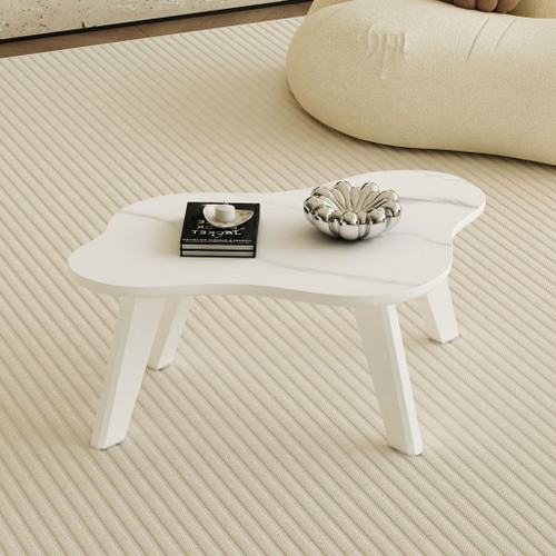 Modern Minimalist White Imitation Marble Table Top With Solid Wood Legs, Cloud Shape Computer Desk And Game Table
