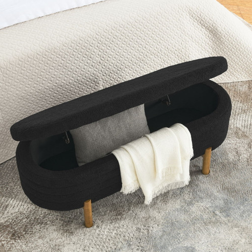 Oval Ottoman Storage Bench With Rubber Wood Legs