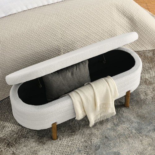 Oval Ottoman Storage Bench With Rubber Wood Legs