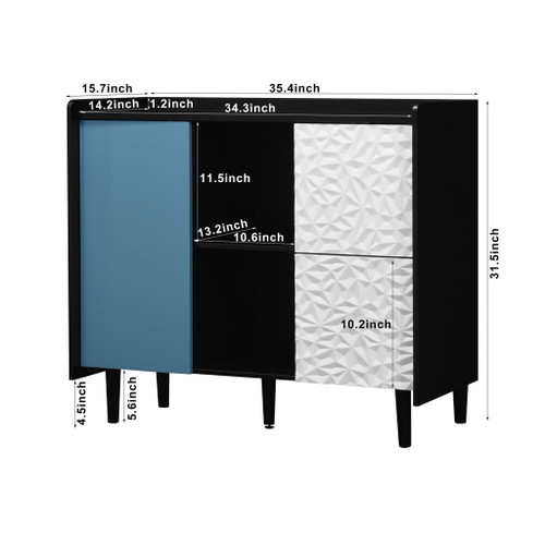 Modern Sideboard Buffet Cabinet With Red Doors And Unique Panel Styling