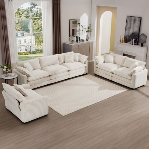 Elegant Corduroy Oversized Sectional Sofa Set With Deep Seats And Flexible Layout