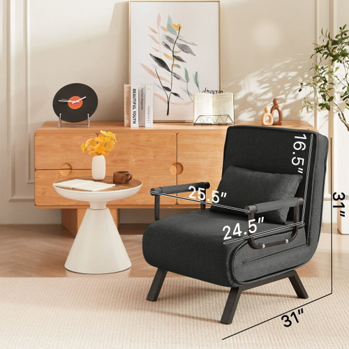 Convertible 5 In 1 Folding Chair Bed With Adjustable Backrest & Pillow