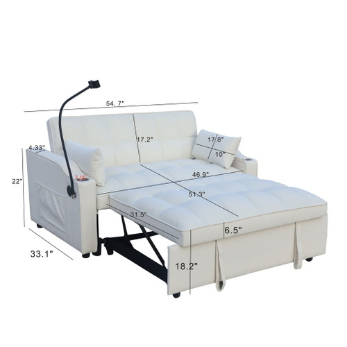 Modern Velvet Loveseat Futon Sofa With Pullout Bed, Adjustable Reclining Backrest, Toss Pillows